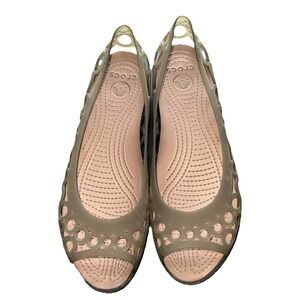 Crocs Adrina Ballet Flats Womens 9 Tan  Jelly Slip-On Laser-Cut Peep Toe Shoes